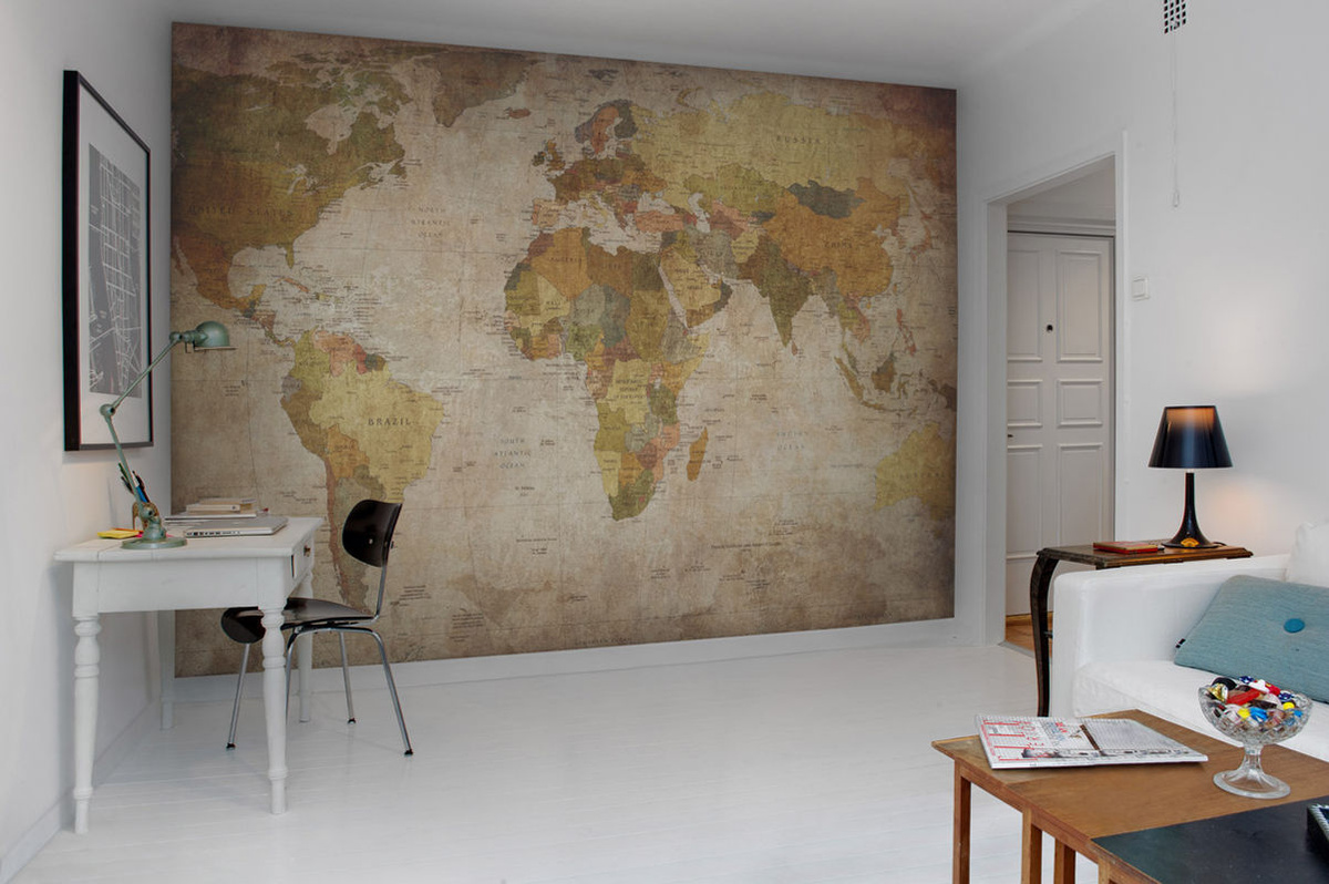 Rebel Walls Mural World Map Classic Wandtattoo in Beige und Gelb - Bild 4