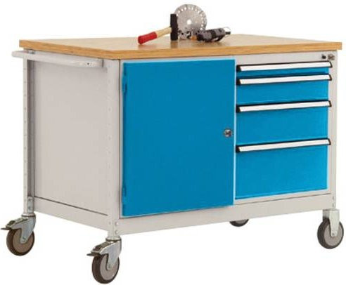 Manuflex TP1025.5012 Werkbank mobil aus Stahl und Holz in Licht-Blau (RAL 5012) - Bild 1