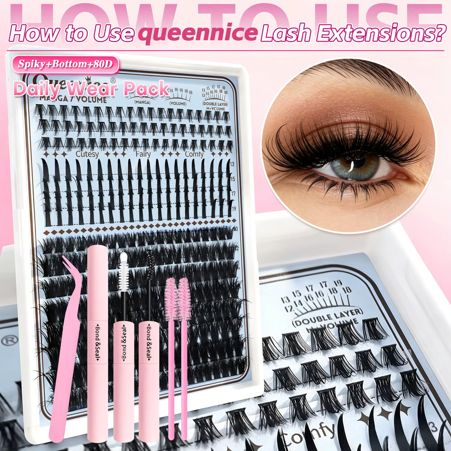 QUEENICE Manga Volume Lash Kit, Spiky Bottom Lash Clusters, Black, Damen - Bild 3