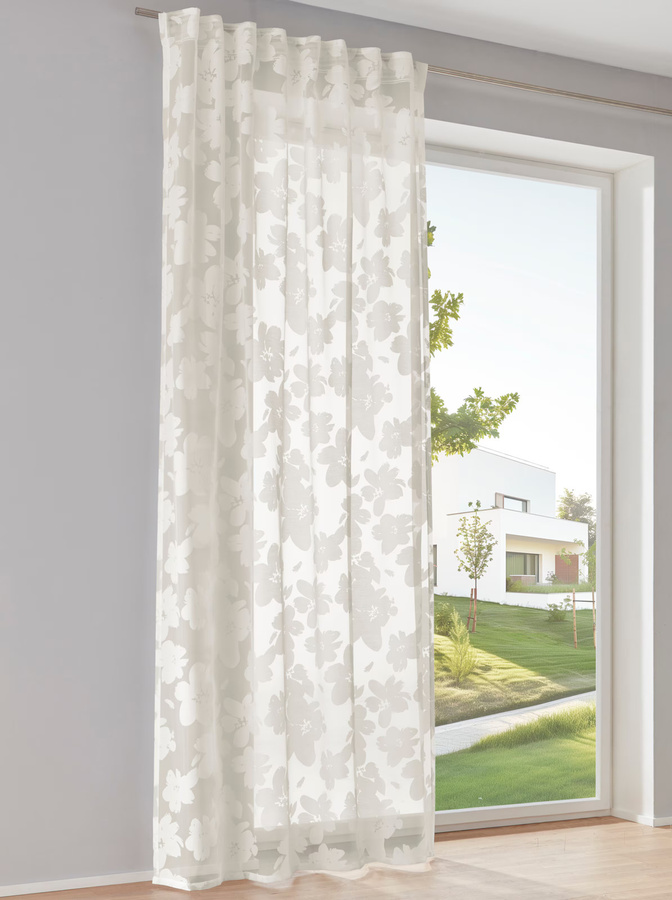 Dekostore in Weiß mit floralem Design, semi-transparent, aus Viscose und Polyester - Bild 1