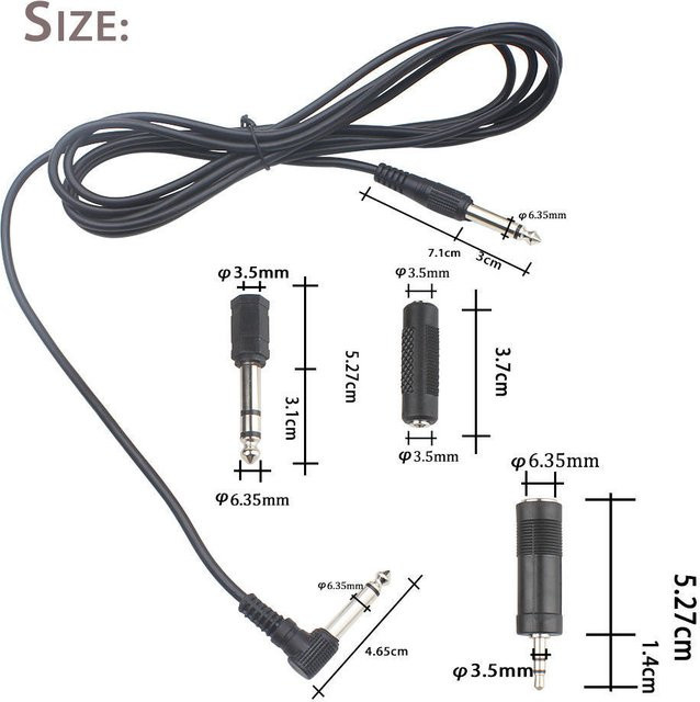 3MGuitar Audiokabel mit 6,35 mm Klinkenstecker und 3 Adaptern, Schwarz - Bild 1