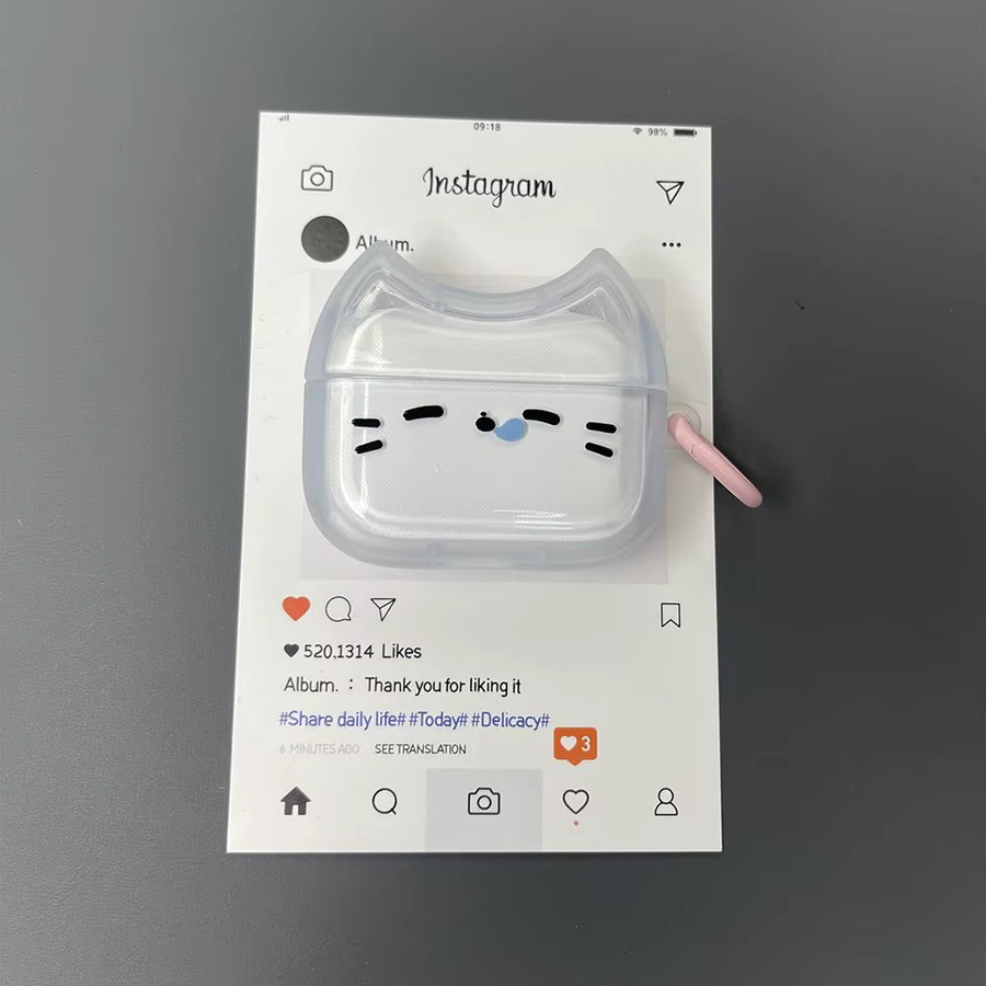 Anti-Fall Sleepy Cat Kopfhörerhülle für Apple AirPods 1, 2, 3, 4 und Pro/Pro 2, staubdicht, stoßfest und kratzfest, Farbe: transparent - Bild 2
