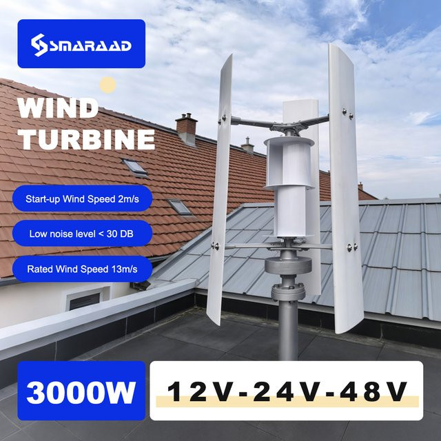 SMARAAD Vertikalachsen-Windturbine 3000W Windgenerator in Weiß für den Heimgebrauch (12V 24V 48V) B/T/H: 80,0 x 50,0 cm - Bild 1