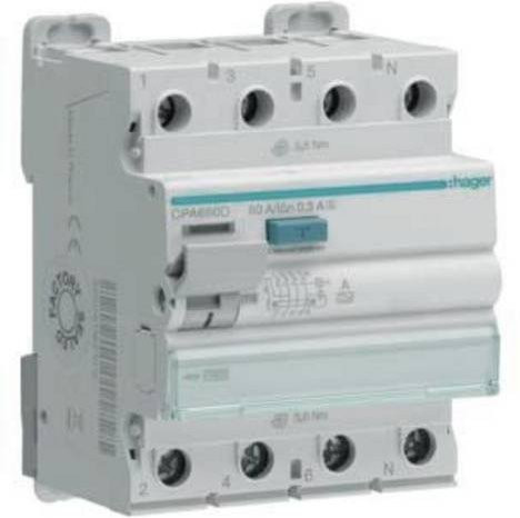 Hager CPA680D FI-Schutzschalter A 4polig 80A 0.3A 400V - Bild 1