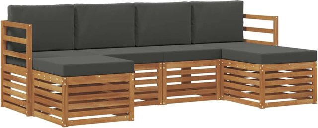 vidaXL Sofagarnitur 6-teilig aus Massivholz Akazie in Natur und Anthrazit mit Sitzkissen und Rückenpolstern - Bild 1