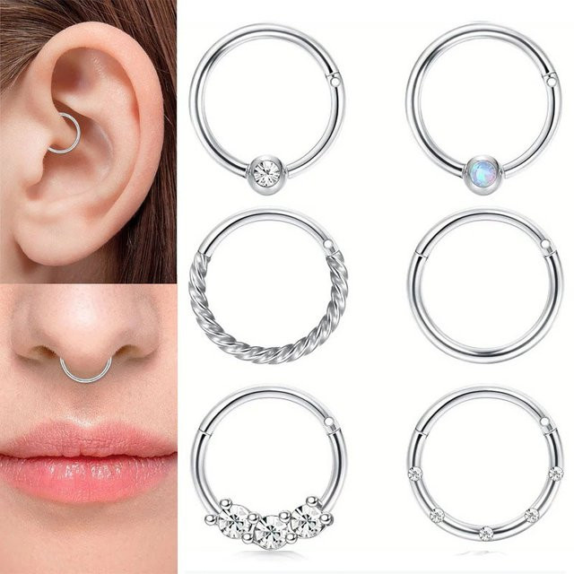 EVISPOL Septum Nasenringe Creolen, Edelstahl, Zirkonia, Silber, Unisex - Bild 1
