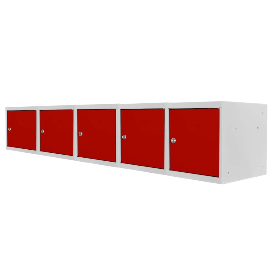 PROREGAL Blocky Schließfachwürfel Set aus 5 Einheiten mit Zylinderschloss und 2 Schlüsseln, Farbe: Lichtgrau/Rot, B/T/H: 40 x 40 x 40 cm - Bild 2