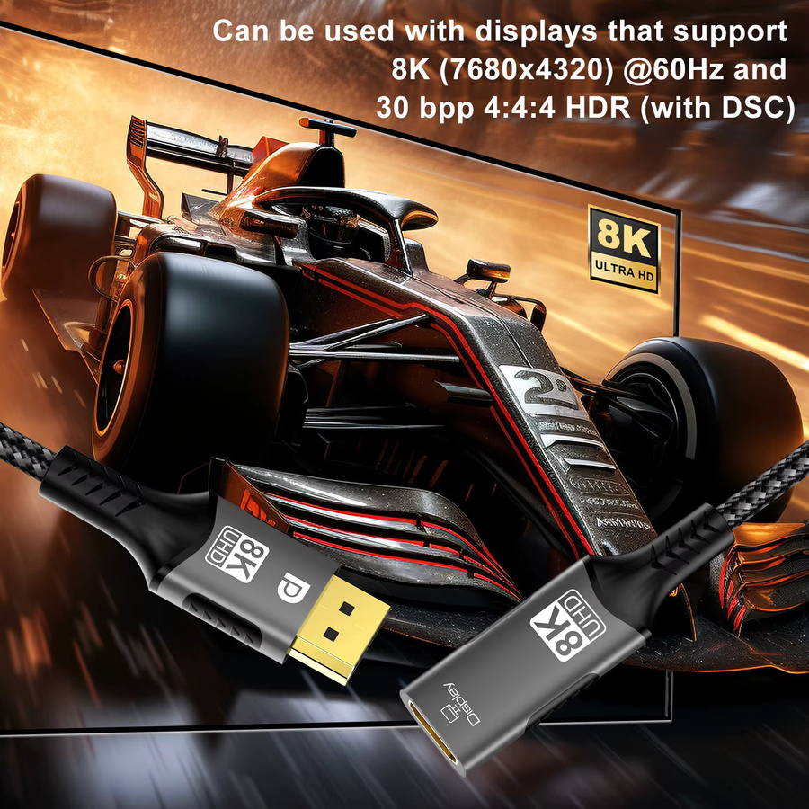 FDBOY 8K DisplayPort auf HDMI Kabel in Schwarz für unidirektionale Übertragung mit 8K@60Hz und 4K@120Hz für PC, Laptop und Fernseher - Bild 6