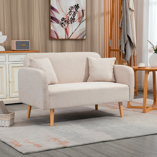 HOMCOM 2 Sitzer Sofa aus Samt mit Armlehnen in Cremeweiß, B/T/H: 130 x 70 x 80 cm - Bild 2