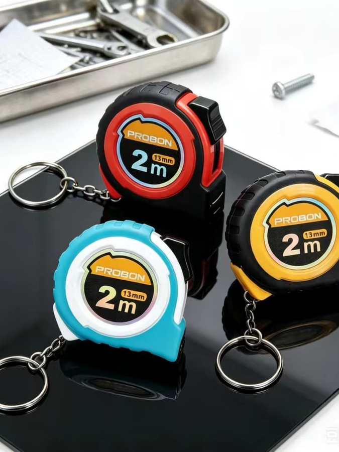 Probon Tragbares Mini-Stahlmaßband in Blau mit 2m Länge und Schlüsselanhänger - Bild 6