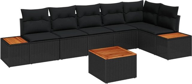vidaXL Gartensofa-Set in L-Form mit Polsterkissen und integriertem Stauraum, Schwarz - Bild 1