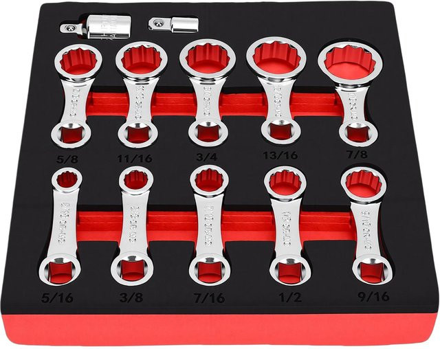 TOMTOP JMS 12-teiliges Drehmomentschlüssel-Adapter-Set aus Chrom-Vanadium-Stahl mit 3/8 Zoll Antrieb und 12-kantiger Form in Rot und Silber - Bild 1