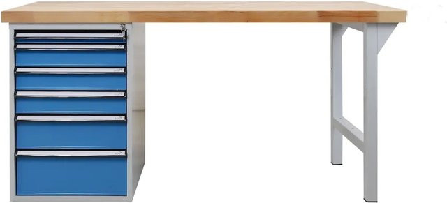 PROREGAL Werkbank Rhino Plus mit 6 Schubladen in Lichtgrau und Lichtblau, H x B x T: 84 x 150 x 70 cm, Traglast 500 kg - Bild 1