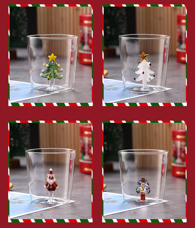 YWDL Weihnachtsglas mit 3D-Muster für Kaffee oder Wein, transparent, 300 ml - Bild 3