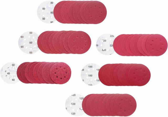 Klingspor Klett-Schleifscheiben PL28CK für Exzenterschleifer, 125 mm Durchmesser, 8er Lochung, 60 Stück Set mit Körnungen 40, 60, 80, 120, 180, 220 - Bild 1