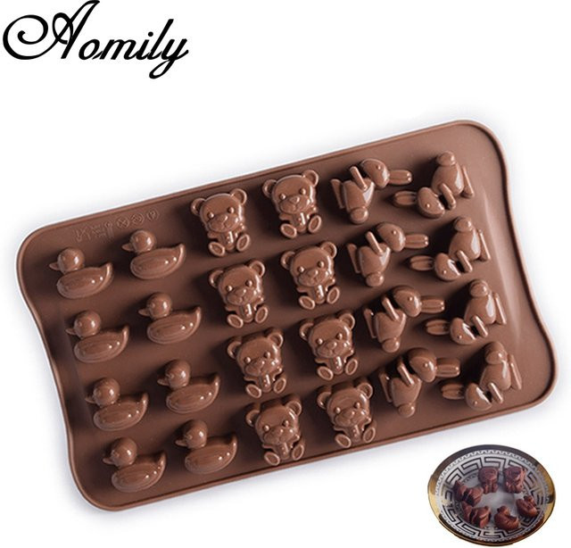 Omily Silikon Backform mit 24 Fächern in Kaninchen- und Entenform für Schokolade, Gelee und Eiswürfel, Braun - Bild 1