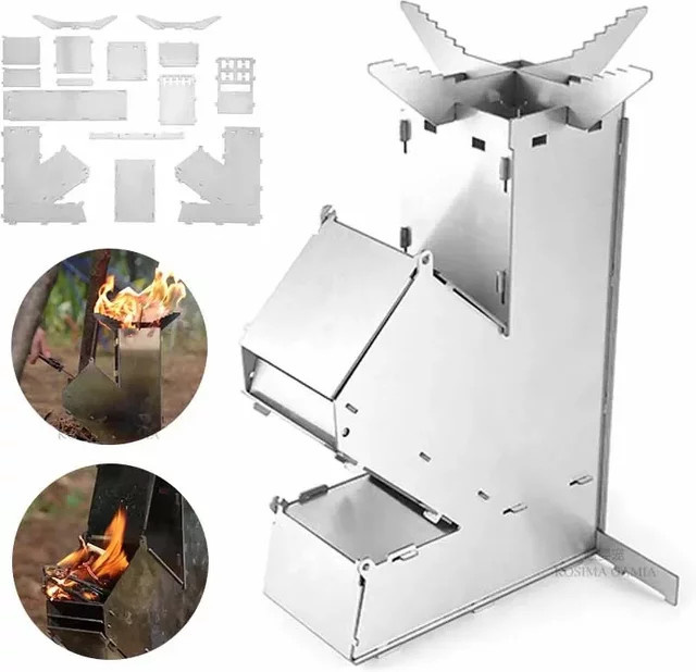 Faltbarer Camping Holzofen aus Edelstahl in Silber für Picknick, Wandern und Angeln - Bild 1