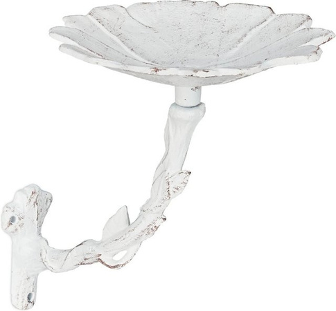 Relaxdays Vogeltränke aus Gusseisen in Blumenform, Weiß, B: 20 cm, T: 17 cm, H: 21 cm