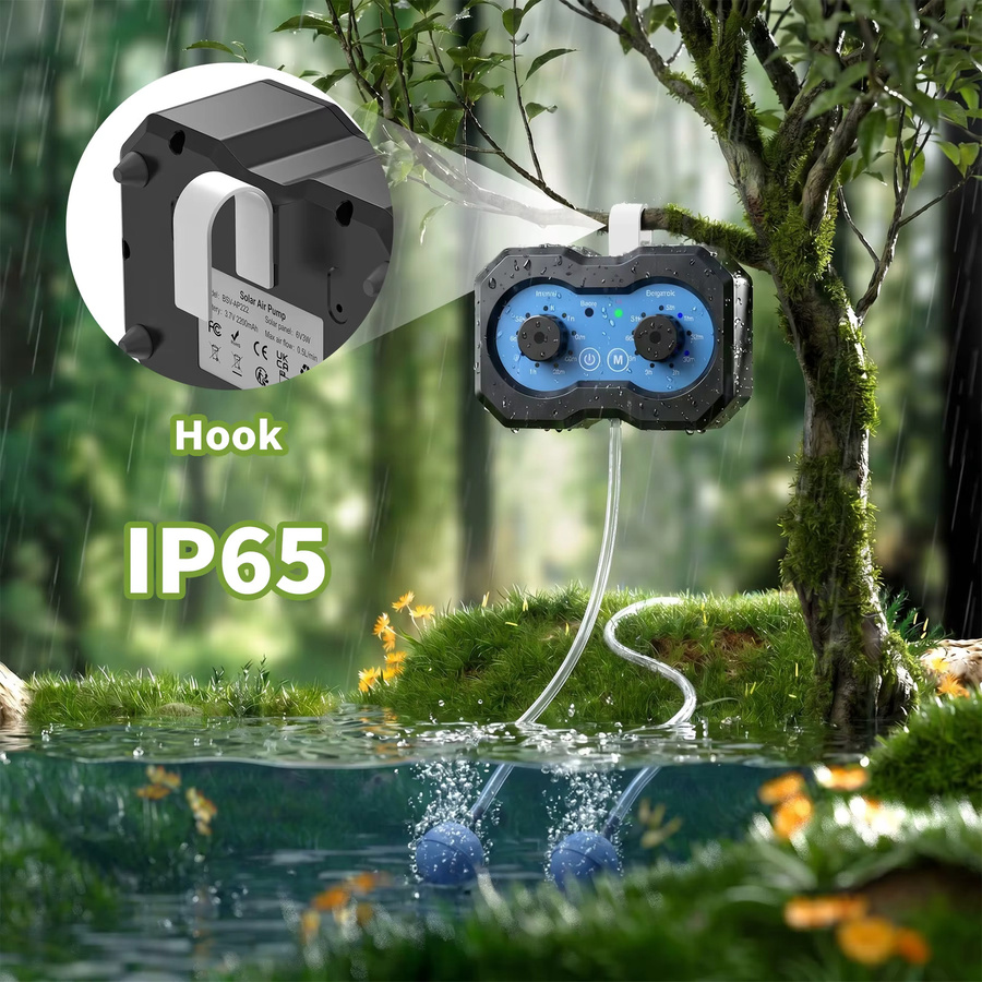Forever Speed Solar Teichbelüfter mit Akku und USB-Doppelladen, Aufladbare Sauerstoffpumpe für Teich, Aquarium und Fischzucht in Schwarz mit 146 einstellbaren Modi - Bild 3