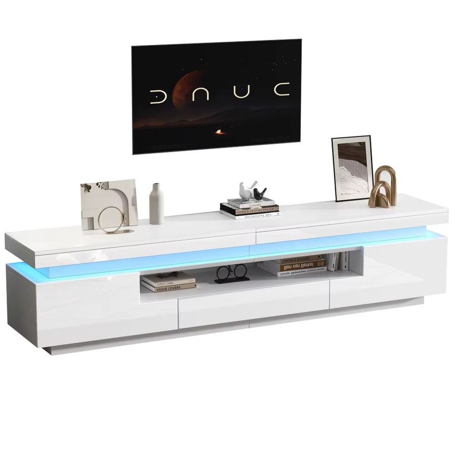 PINGGO Moderner LED-TV-Ständer in Weiß mit Hochglanz-Finish und L-förmigen Schränken sowie Schubladen als Lowboard für dein Wohnzimmer - Bild 2