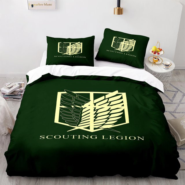 Attack on Titan Anime Bettwäsche-Set aus Mikrofaser mit 3D-Druck, Farbe: Grün, B/H: 140 x 210 cm - Bild 1