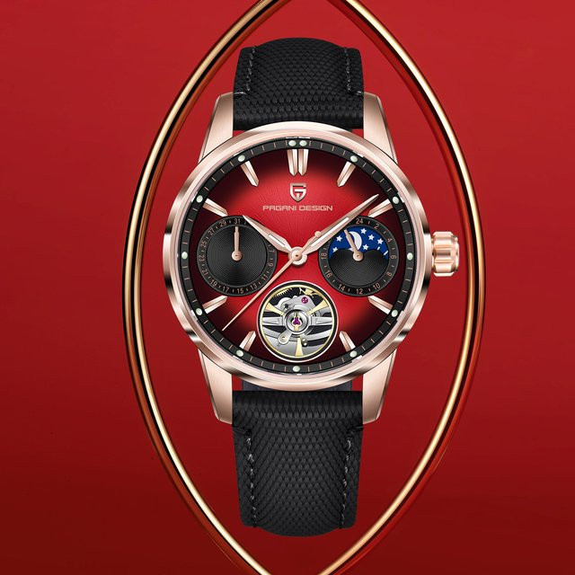 Pagani Design Armbanduhr, Automatik, Roségold, Mondphase, Tourbillon, Herren - Bild 1