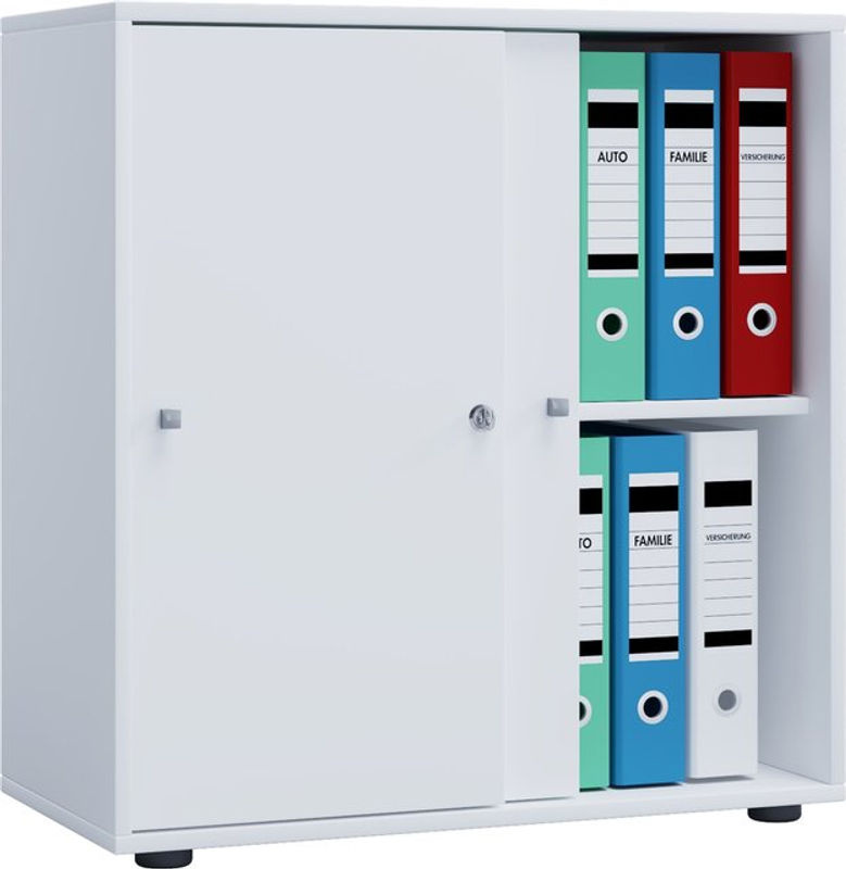 VCM Büroschrank Lona mit Schiebetüren und Schloss, Weiß, B/H/T: 70 x 74 x 37 cm - Bild 2