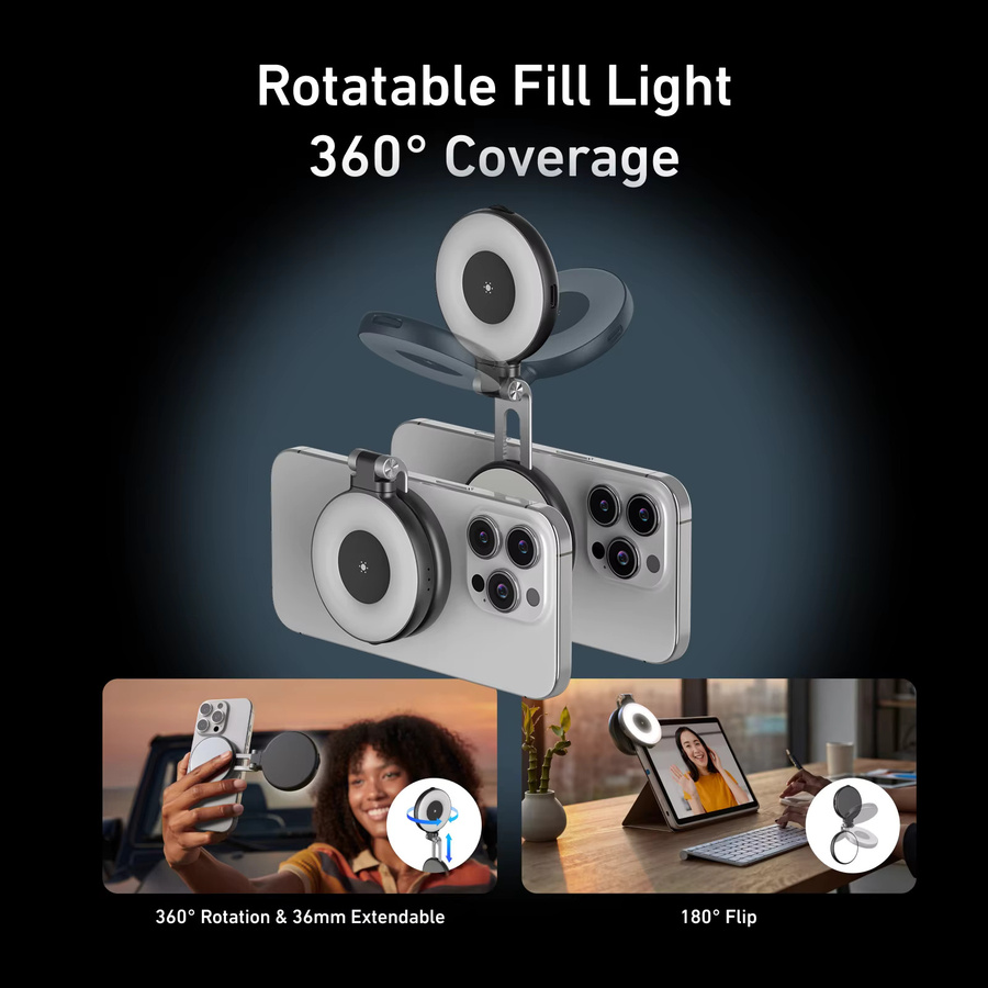 TELESIN Magnetisches Smartphone Mini-Selfie-Fülllicht in Schwarz mit 3 Modi und einstellbarer Helligkeit für iPhone, XIAOMI, HUAWEI und SAMSUNG - Bild 3