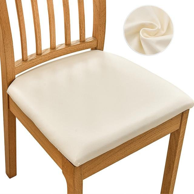 Wasserabweisender Stuhl Sitzbezug aus Kunstleder in Beige, abnehmbarer und waschbarer Esszimmerstuhl Überwurf für Küche und Hotel - Bild 1