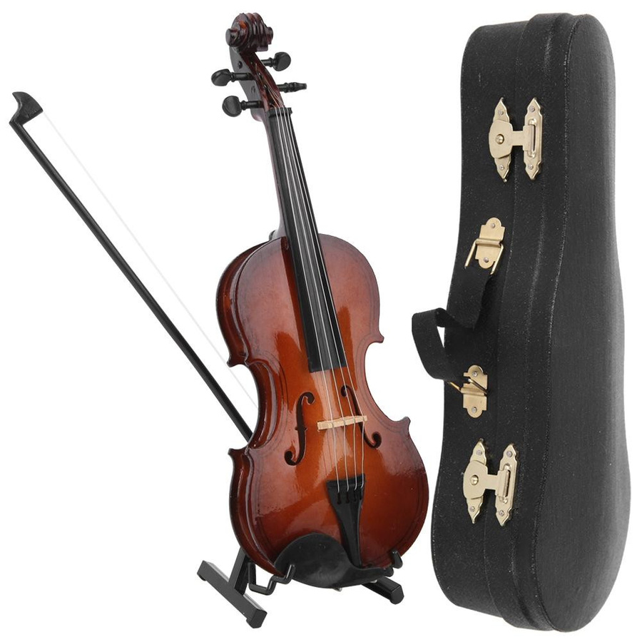 Holz Miniatur Violine Modell als dekoratives Musikinstrument-Ornament in Braun mit Geschenkbox - Bild 5