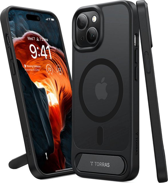 Torras MagSafe Schutzhülle für Apple iPhone 15 Plus mit integriertem Standfuß, Schwarz - Bild 1
