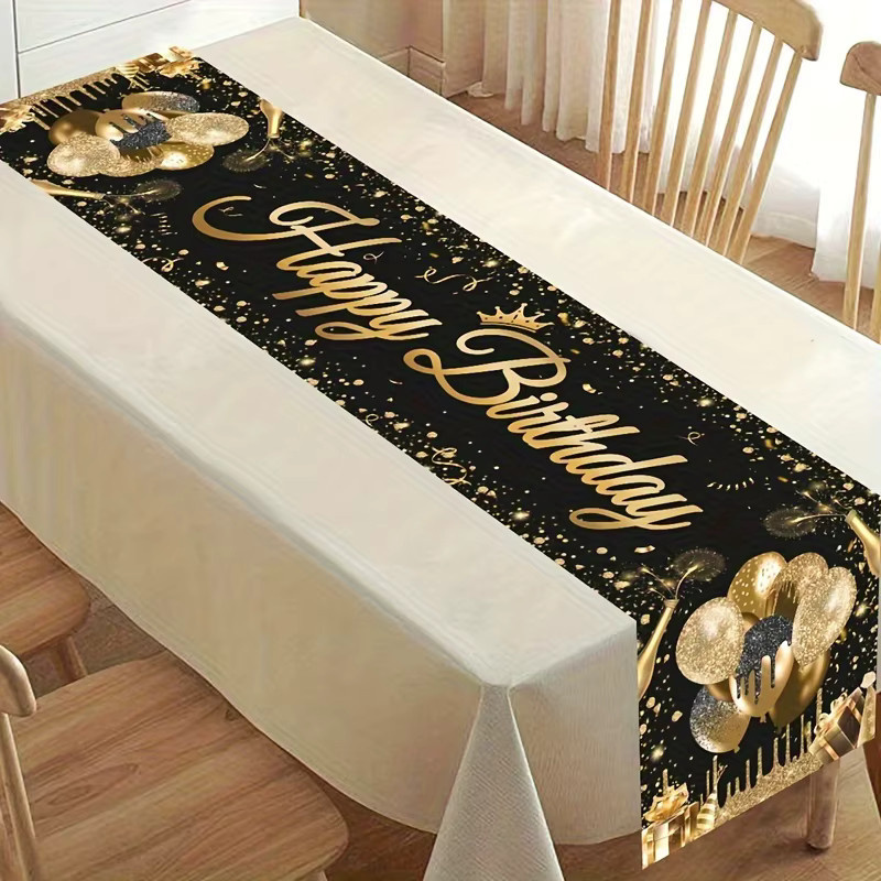 VIKAMA Tischfahne Geburtstag in Schwarz, Textil-Tischdeko für Party und Hochzeit, B: 35 cm, L: 180 cm - Bild 6
