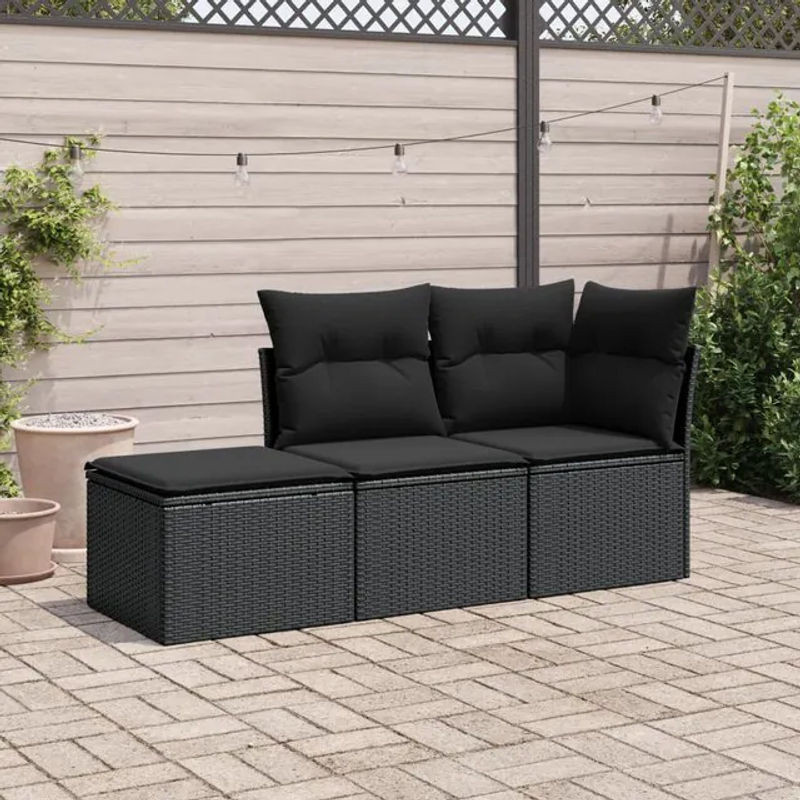 Vidaxl Garten-Sitzgruppe aus schwarzem PE-Rattan mit Kissen für Erwachsene in modernem Design - Bild 1