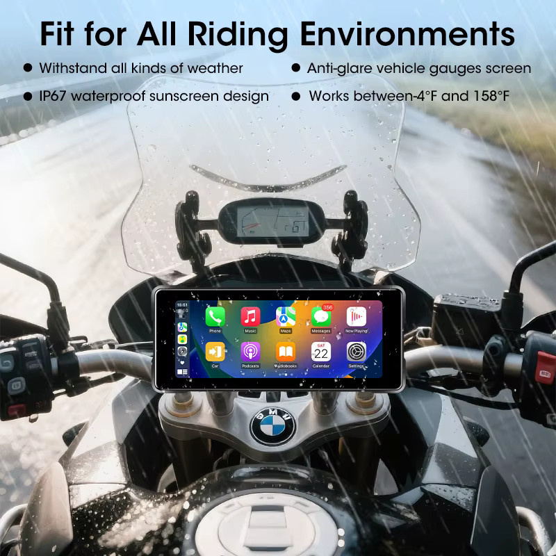 Jansite Drahtloses CarPlay und Android Auto Motorrad Display mit GPS Navigation für BMW R1200GS R1250GS, 6,86 Zoll, Schwarz - Bild 6