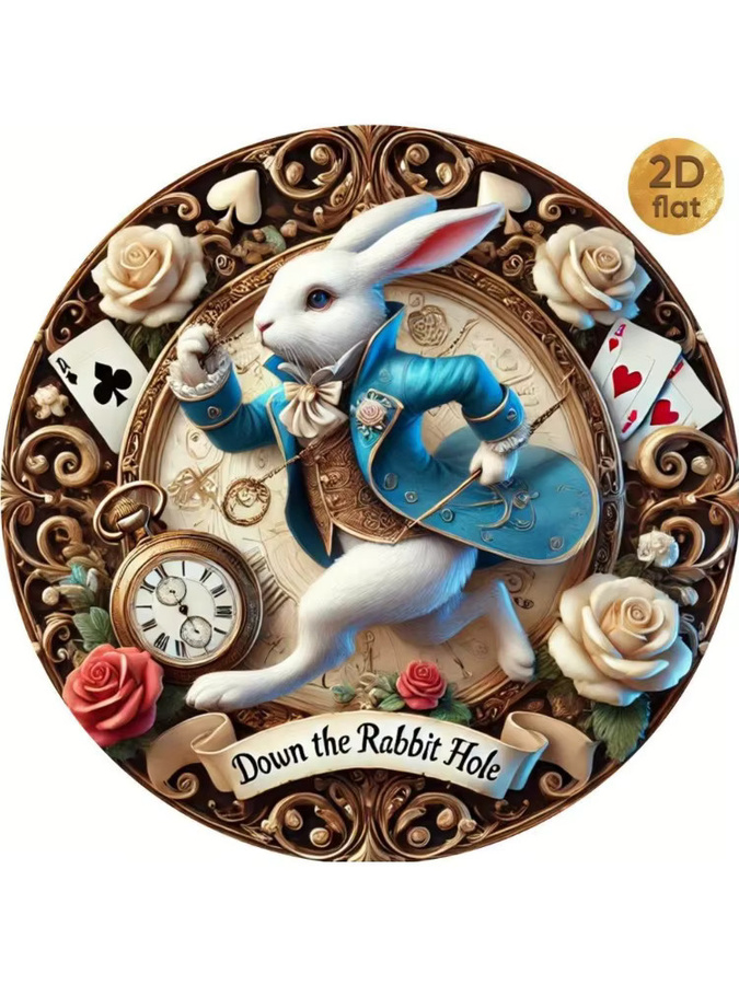 Rundes Metallschild CIFBUY Alice im Wunderland mit floralem Rosen-Motiv in Multicolour im Vintage-Stil als Wandkunst - Bild 6