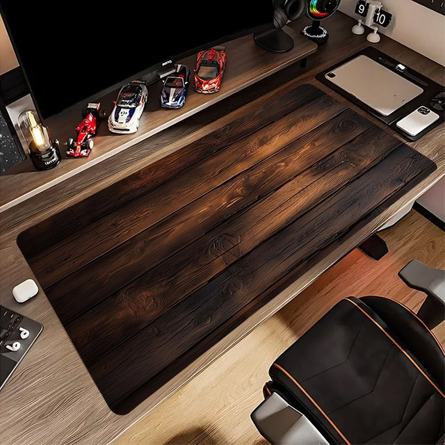 Waschbare Schreibtischunterlage mit Holzmaserung in Braun für Gaming und Büro - Bild 1