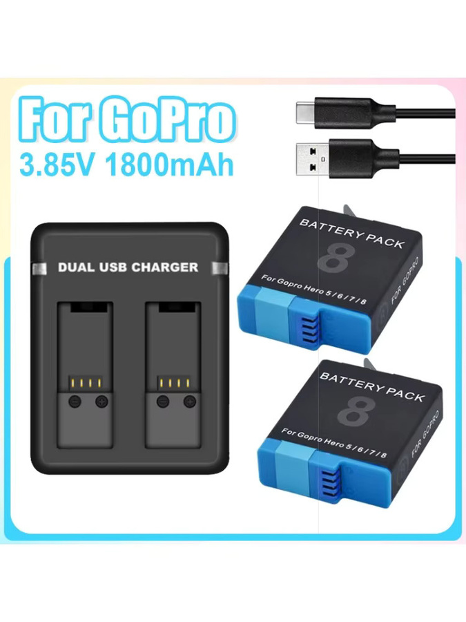 GoPro Kamera Akku AHDBT801 mit 1800 mAh in Schwarz für Hero8 Hero7 Hero6 Hero5 - Bild 4