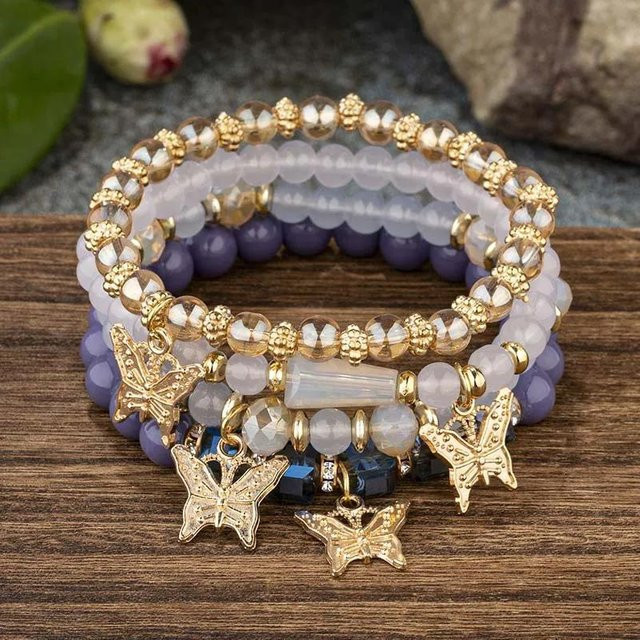 YIRAN Armband Set, Schmetterling, Perlen, Acryl, grau, Damen - Bild 1