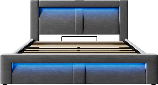 AB Store Doppelbett mit hydraulischem Stauraum und USB-Ladeport in Grau, H x B x T: 217 x 143 x 107 cm - Bild 1