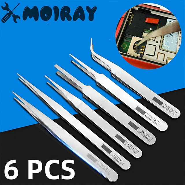 YIAEEY 6er Set Uhren Reparatur Werkzeug aus Edelstahl mit geraden und gebogenen Pinzetten für Mechanik und Quarz Uhren in Silber - Bild 1