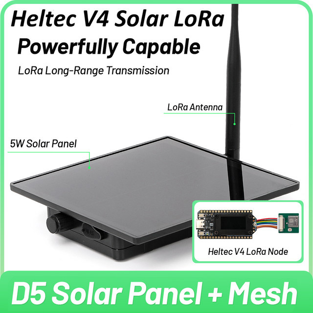 Heltec LoRa 32 V4 ESP32 Dev-Board Solarbetriebener LoRa Meshcore-Knoten mit GPS, WiFi und BLE in Schwarz - Bild 1