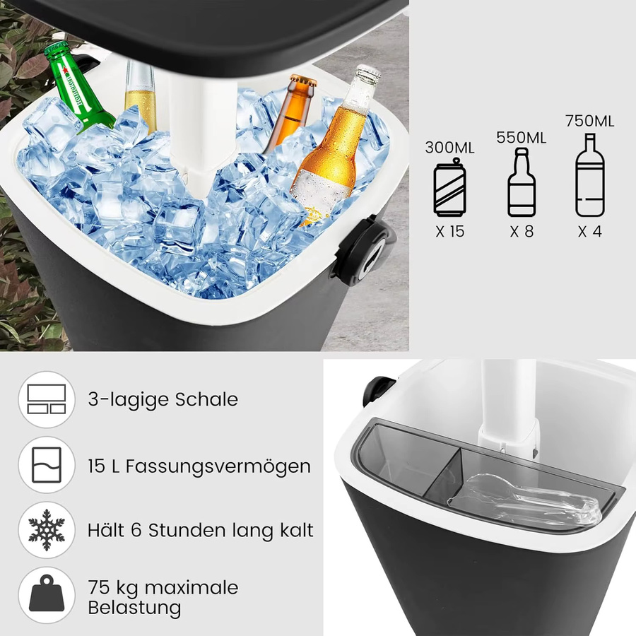 GOFLAME 3-in-1 Tragbarer Beistelltisch mit 15 L Kühlbox, Hebebarer Platte, Flaschenöffner und Herausnehmbarem Regal in Schwarz oder Blau - Bild 5