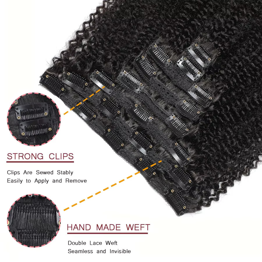 Newmi Clip-in Haarverlängerungen Echthaar, 8 Stück, 110g, Naturschwarz - Bild 3