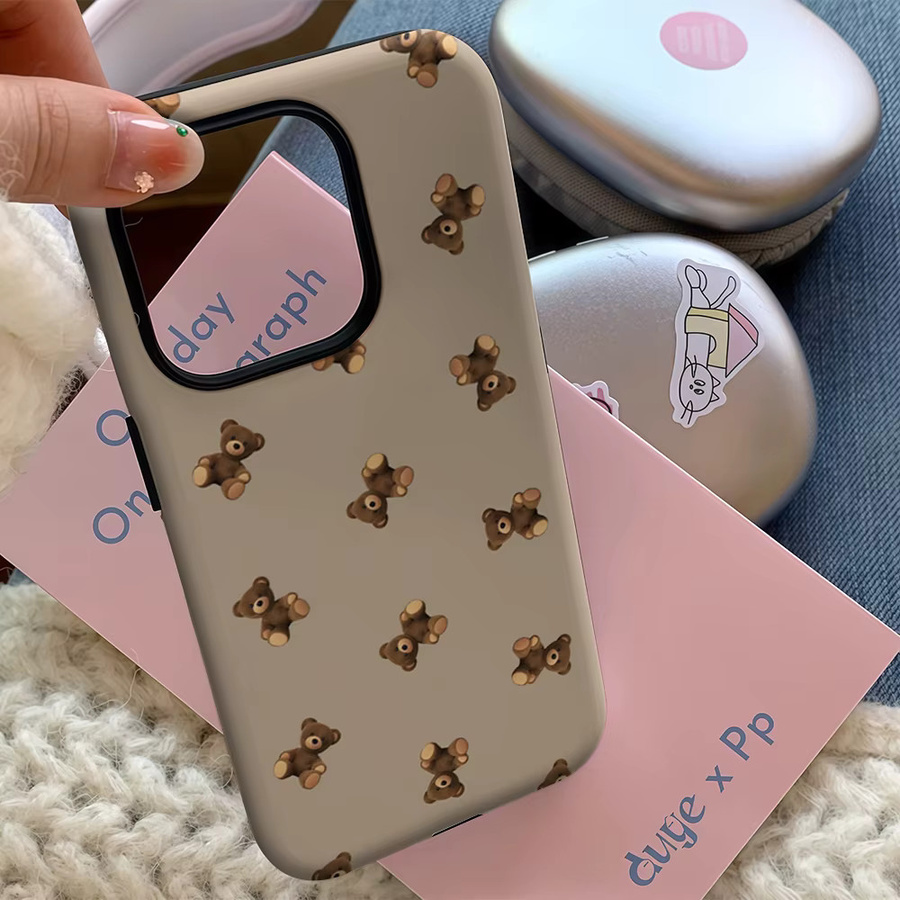 Potdemiel Teddybär-Handyhülle in Hellbraun für iPhone 17 16 15 14 13 12 Pro Max Plus mit doppellagiger Rückseite - Bild 4