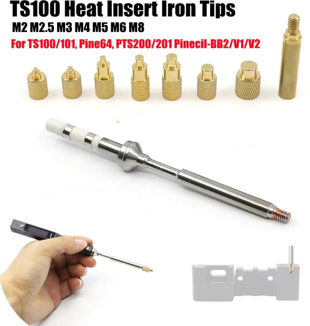 Pine64 Lötspitze für Wärmeeinsatzmuttern TS100/101 mit 936 Innengewindekopf M2-M8 aus Messung für 3D-Drucker Heißschmelz-Einsatzkit in Gold - Bild 1