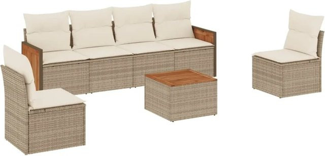 vidaXL 7-teilige Garten-Sofagarnitur aus Poly-Rattan in Beige mit Kissen und Gartentisch - Bild 1