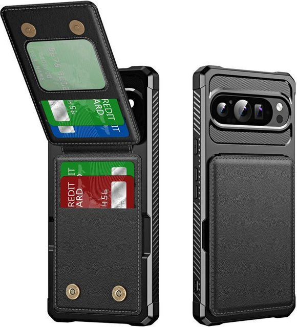 Leder Klappbrieftasche Handyhülle mit Kartensteckplatz und Ständer für Google Pixel 10 9 8 7 Pro XL 9A 8A 7A in Grau - Bild 1