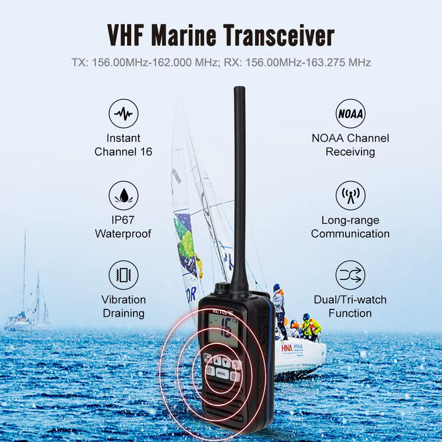 Retevis RM01 VHF Marine Funkgerät IP67 wasserdichtes Handheld Walkie Talkie in Schwarz - Bild 2