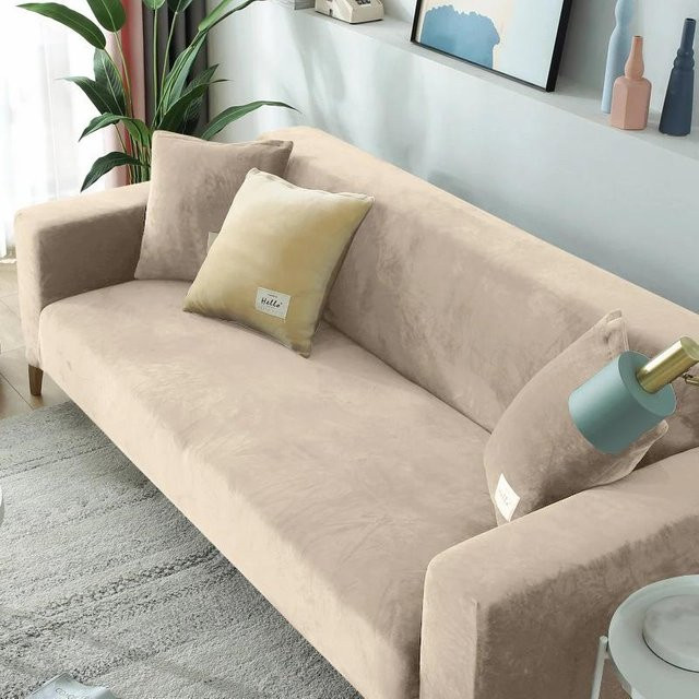 BC-Warm Home Elastischer Sofabezug aus Samt in Beige für 1 Sitzplatz (Breite: 90-140 cm) - Bild 1