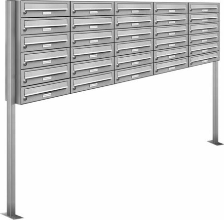 AL Briefkasten-System für 30 Parteien, freistehend, silberfarben, B/H/T: 199,5 x 150 x 27,5 cm - Bild 1